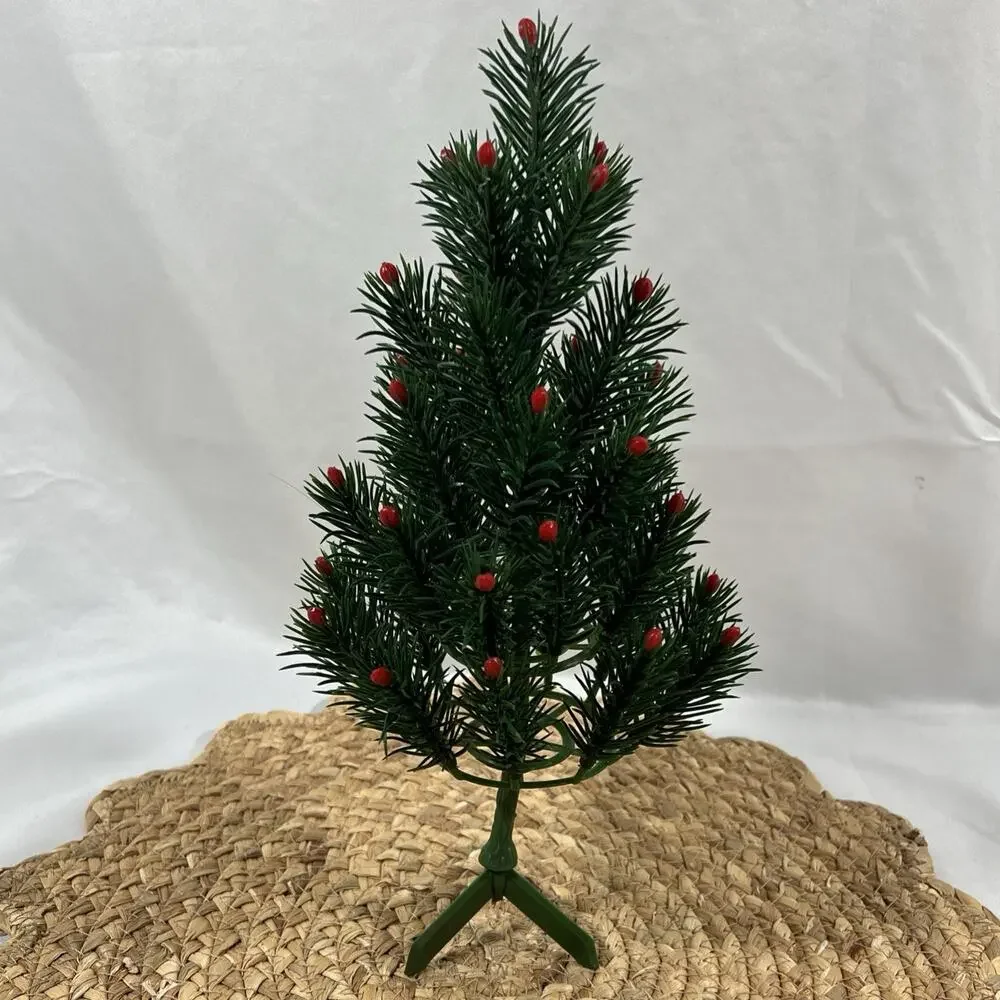 Vintage Mid Century Table Decoration SMALL Christmas Tree RED TIP BERRY 12” Mini